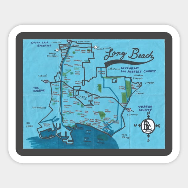 Long Beach Sticker by PendersleighAndSonsCartography